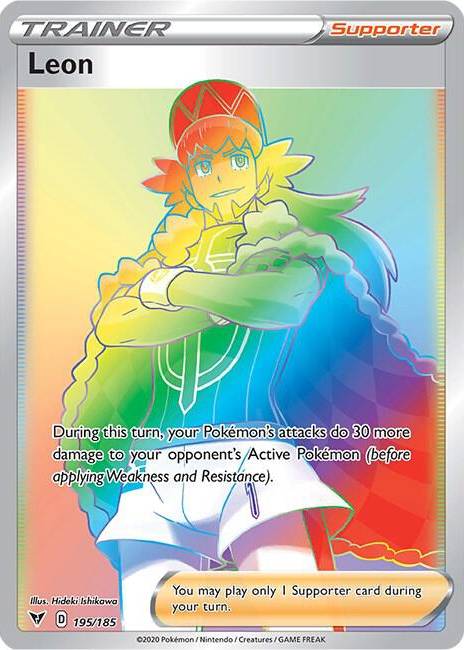 signed leon pokemon card TCG - Vivid Voltage Full Art Holo 182/185 Vivid Voltage Singles Rainbow Rare Leon Pokemon Card