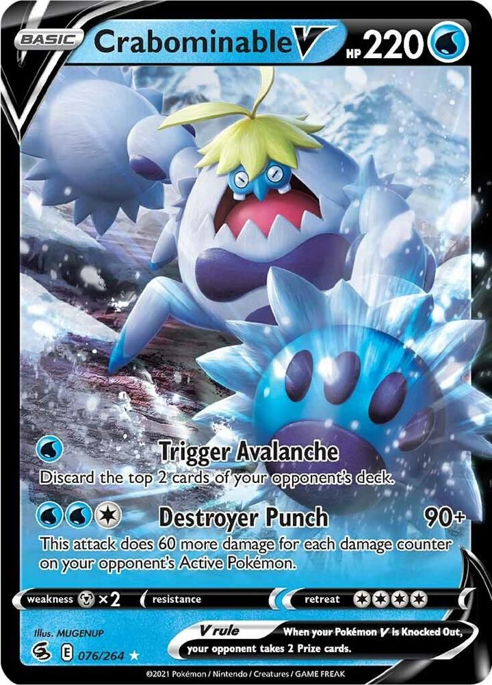 crabominable pokemon card TCG Ultra Rare V Fusion Strike Full Art Holo  Pfaltzcraftsmore Colorless Magnum Punch (80) Weakness Psychic 2 Resistance None None Retreat Cost Pokemon 2017 Pokemon Card Gym