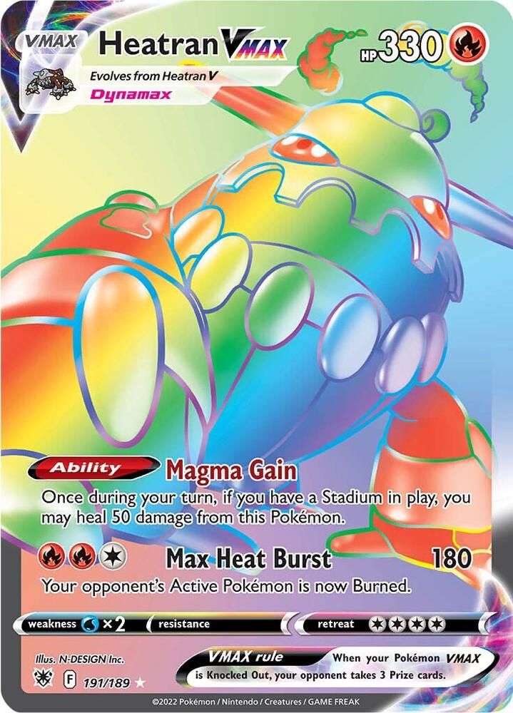 heatran vmax pokemon card price Pokémon Shiny Rainbow Ultraboost (French, Box Set & Collection) When your Pokémon V is Knocked Out Heatran VMAX 26/189 - Astral