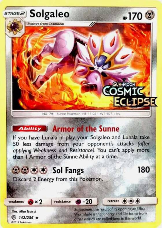 Solgaleo 142 236 Cosmic Eclipse Stamped - Miscellaneous Cards & Products Real Time Price Data. Solgaleo 142 236 Cosmic Eclipse Stamped - Miscellaneous Cards & Products Real Time Price Data.
