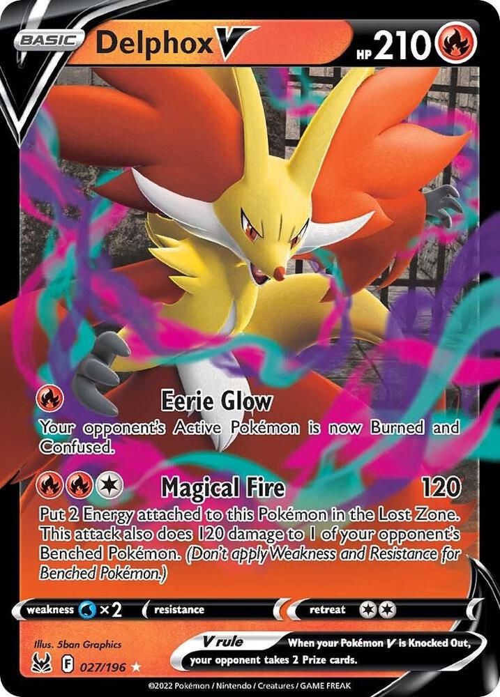 delphox v pokemon card price 027/196 Pokemon TCG [R] Eerie Glow Your opponents Active Pokmon is now Burned and Confused Delphox V Pokmon TCG Cards