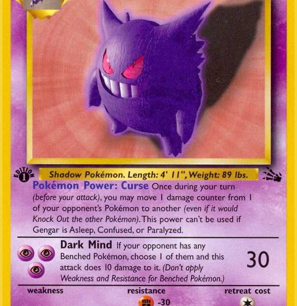 gengar pokemon card first edition GENGAR - 20/62 - 1st Edition Fossil - Rare - Pokemon Card