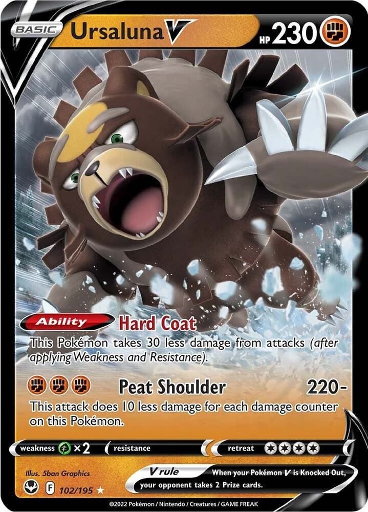 ursaluna v pokemon card value Amazon.com: Ursaluna V 102/195- Silver Tempest - Pokemon Ultra Rare Card