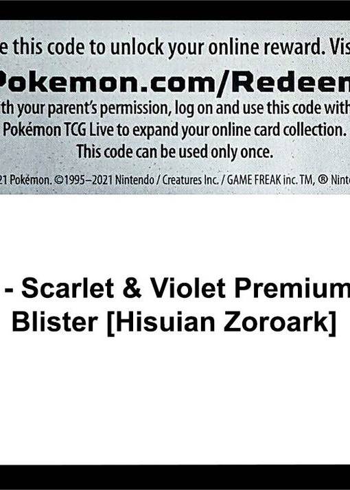 Code Card Scarlet and Violet Premium Checklane Blister Hisuian Zoroark - SV01: Scarlet & Violet Base Set Real Time Price Data. Code Card Scarlet and Violet Premium Checklane Blister Hisuian Zoroark - SV01: Scarlet & Violet Base Set Real Time Price Data.