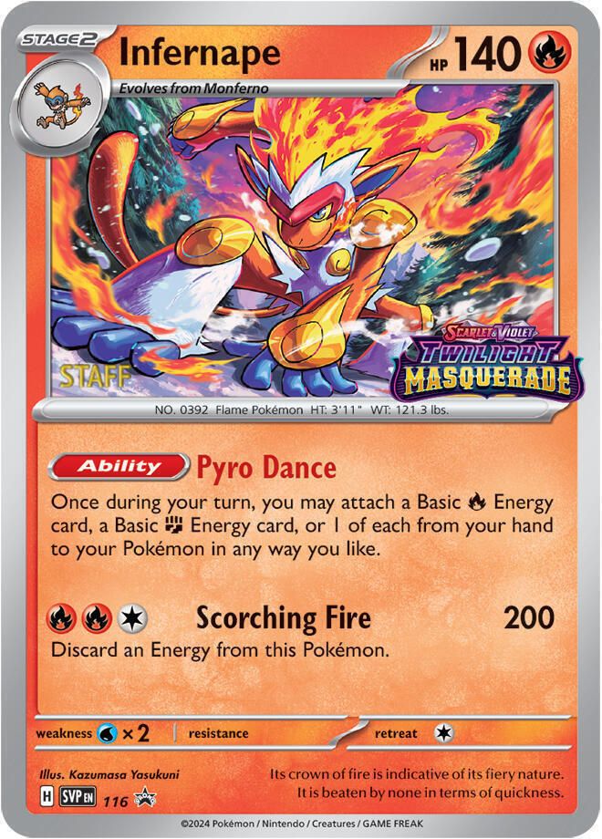 Infernape 116 Prerelease Staff - SV: Scarlet & Violet Promo Cards Real Time  Price Data.