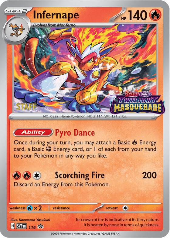 Infernape 116 Prerelease Staff - SV: Scarlet & Violet Promo Cards Real Time Price Data. Infernape 116 Prerelease Staff - SV: Scarlet & Violet Promo Cards Real Time Price Data.
