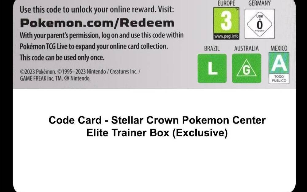 Code Card Stellar Crown Pokemon Center Elite Trainer Box Exclusive - SV07: Stellar Crown Real Time Price Data. Code Card Stellar Crown Pokemon Center Elite Trainer Box Exclusive - SV07: Stellar Crown Real Time Price Data.