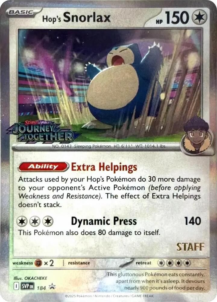 Hops Snorlax 184 Prerelease Staff - SV: Scarlet & Violet Promo