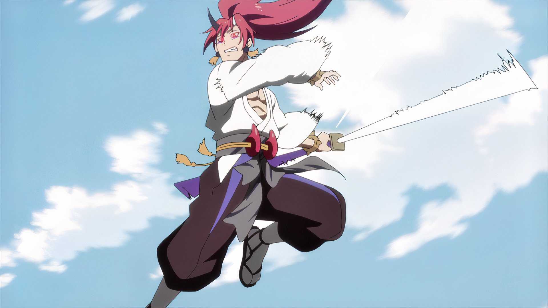 Hiro, an ogre, jumps through the air swinging a katana in that time I got reincarnated as a slime scarlet bond