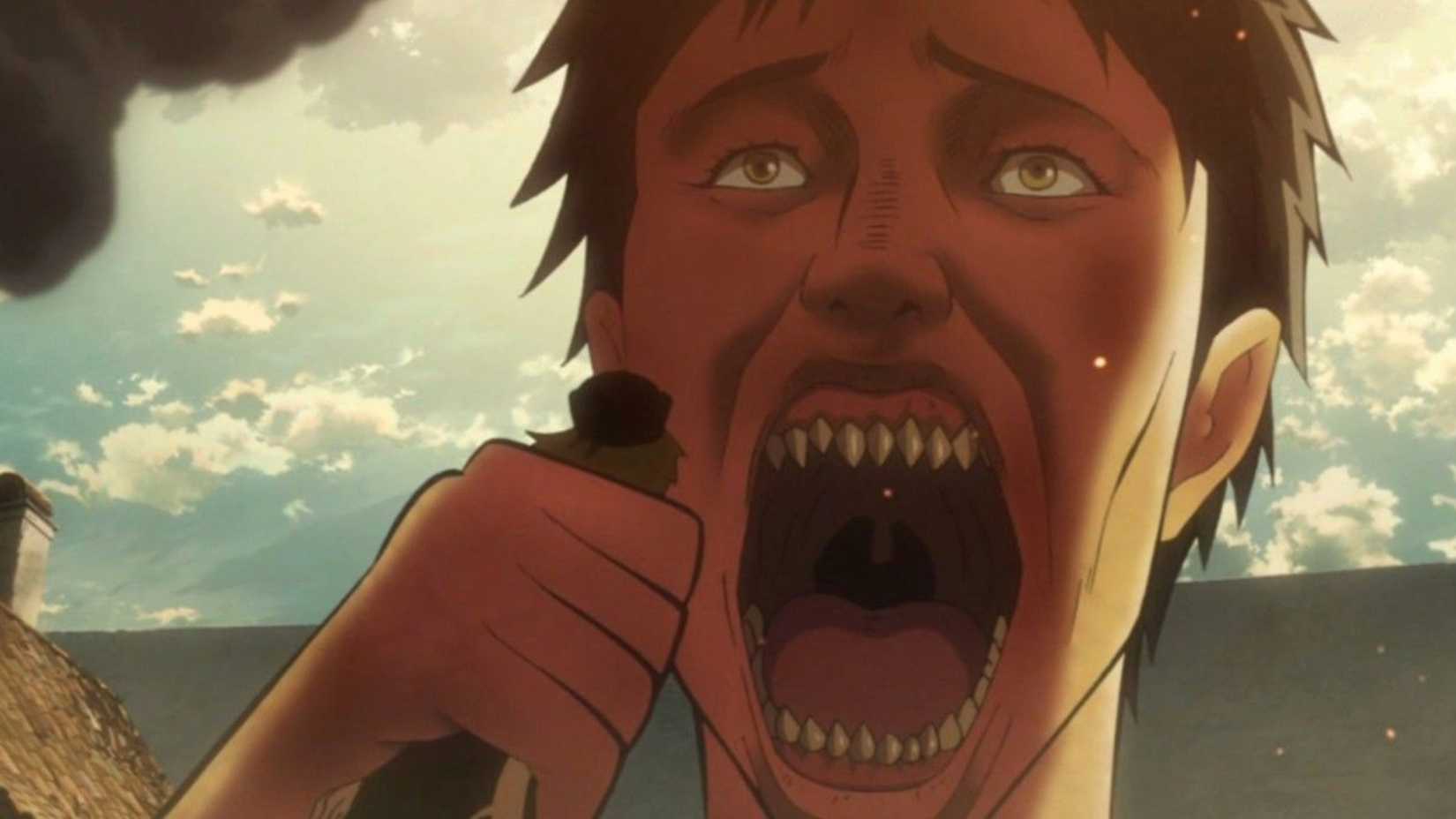 Titan eating human in Attack on Titan anime