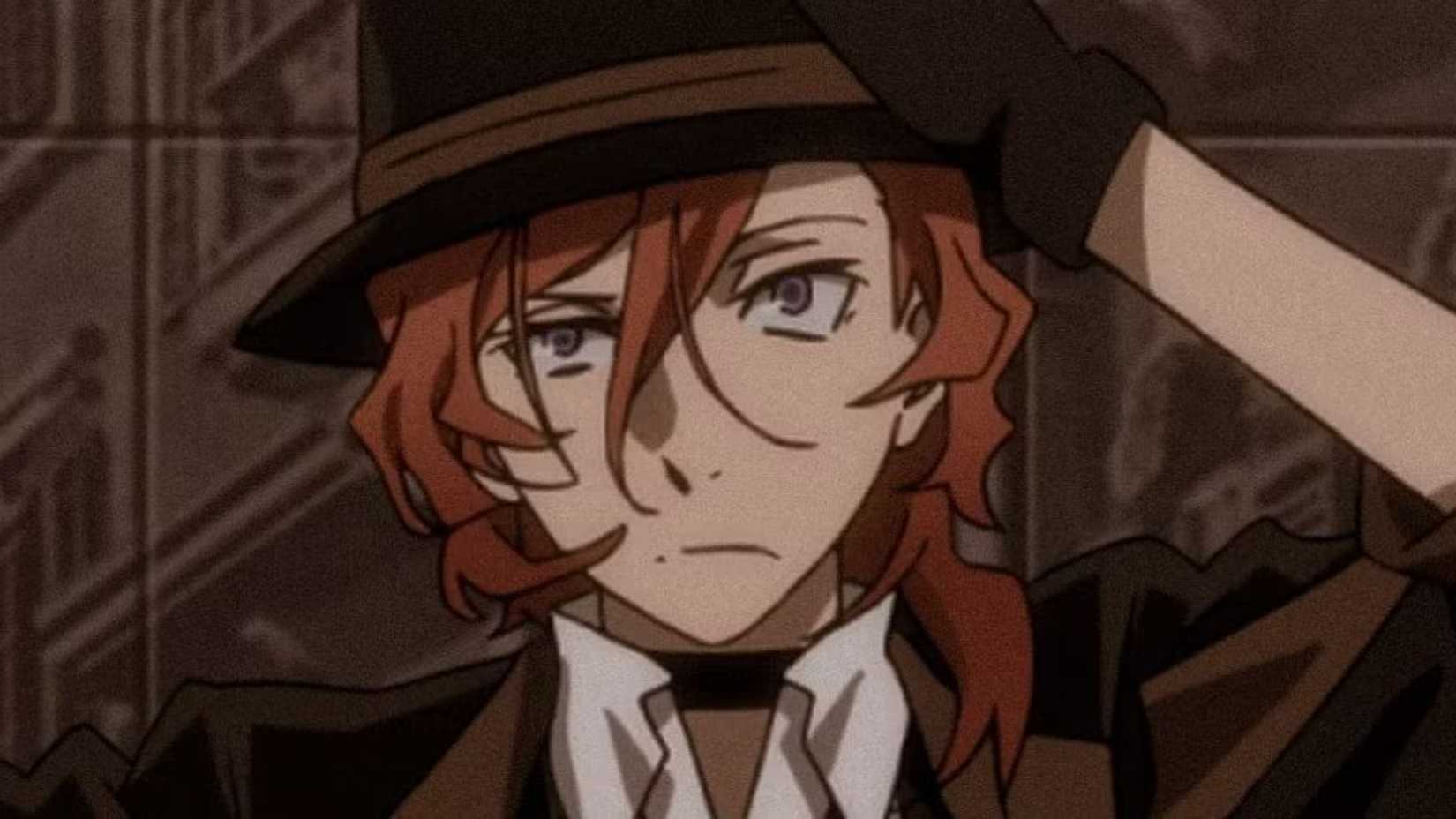 Chuuya Nakahara scratches the back of his head in Bungo Stray Dogs anime.
