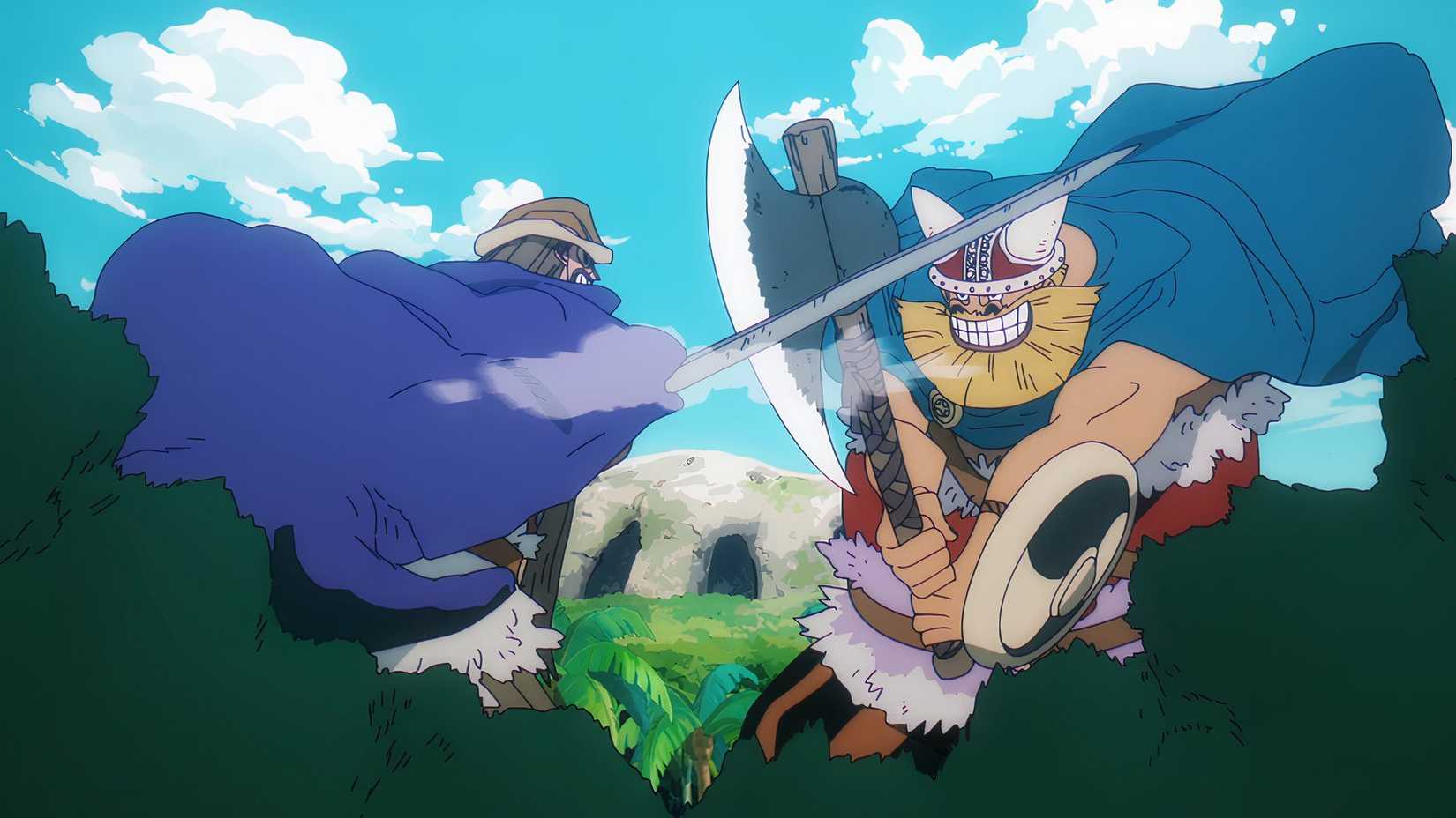Dorry et Brogy échangent des coups dans l'arc Little Garden de One Piece