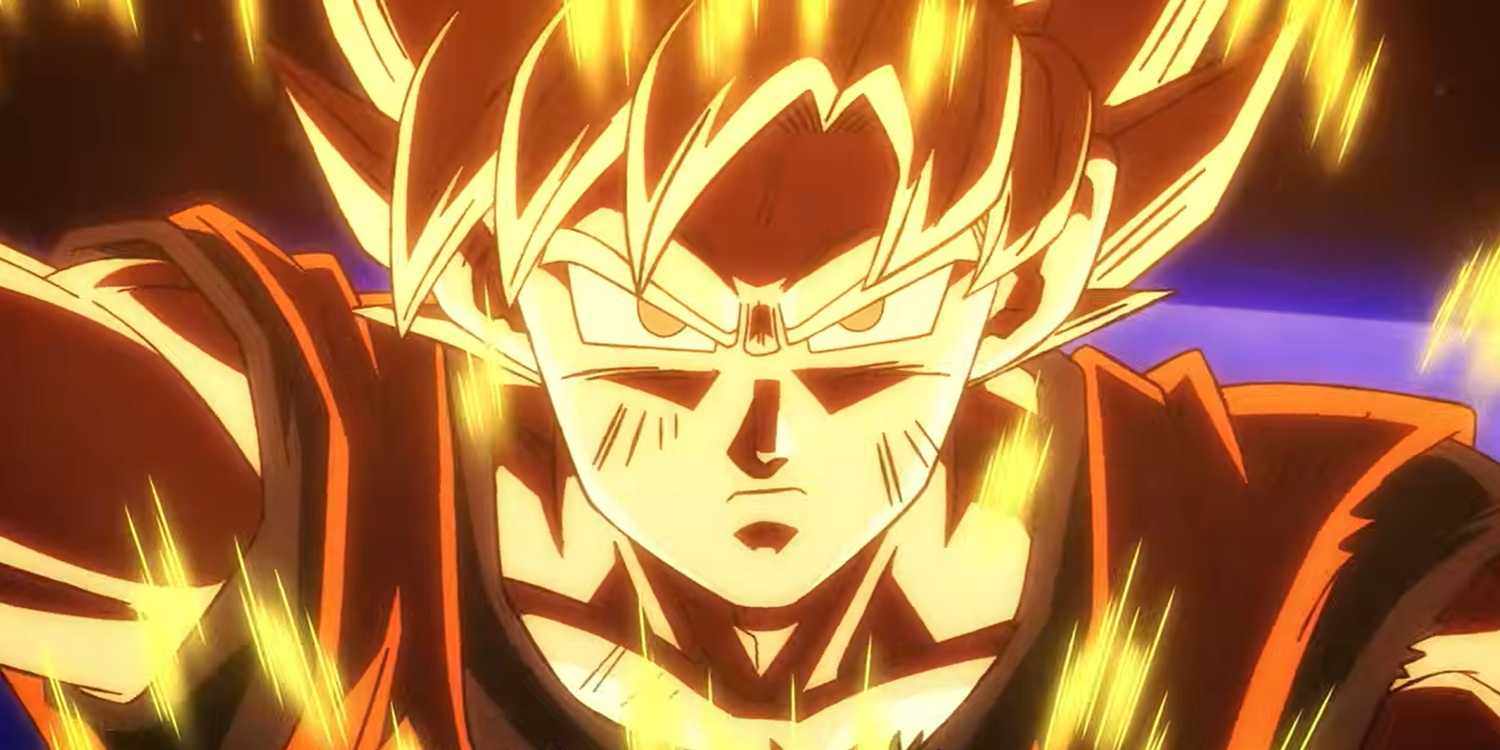 Goku transforms into a Super Saiyan in Dragon Ball Super: Beerus.
