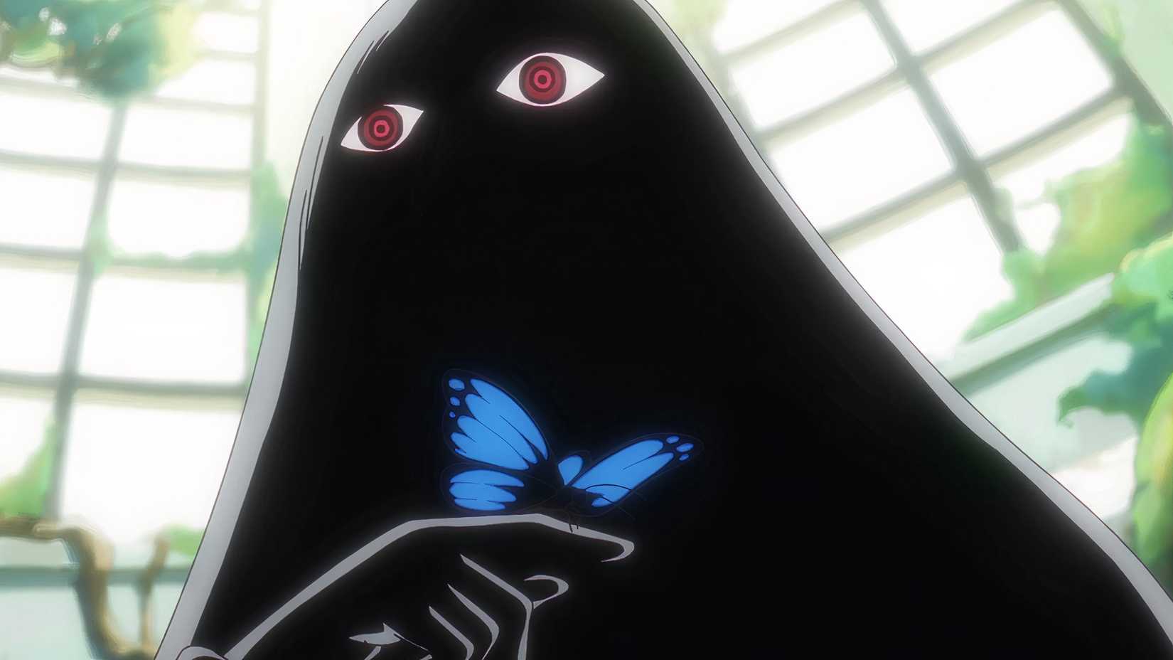 Imu tient un papillon bleu sur un doigt dans One Piece Episode 1089