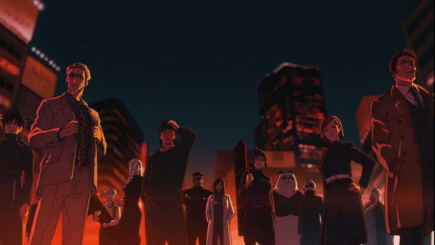 Les sorciers Jujutsu alignés lors de l'incident du Jujutsu Kaisen Shibuya