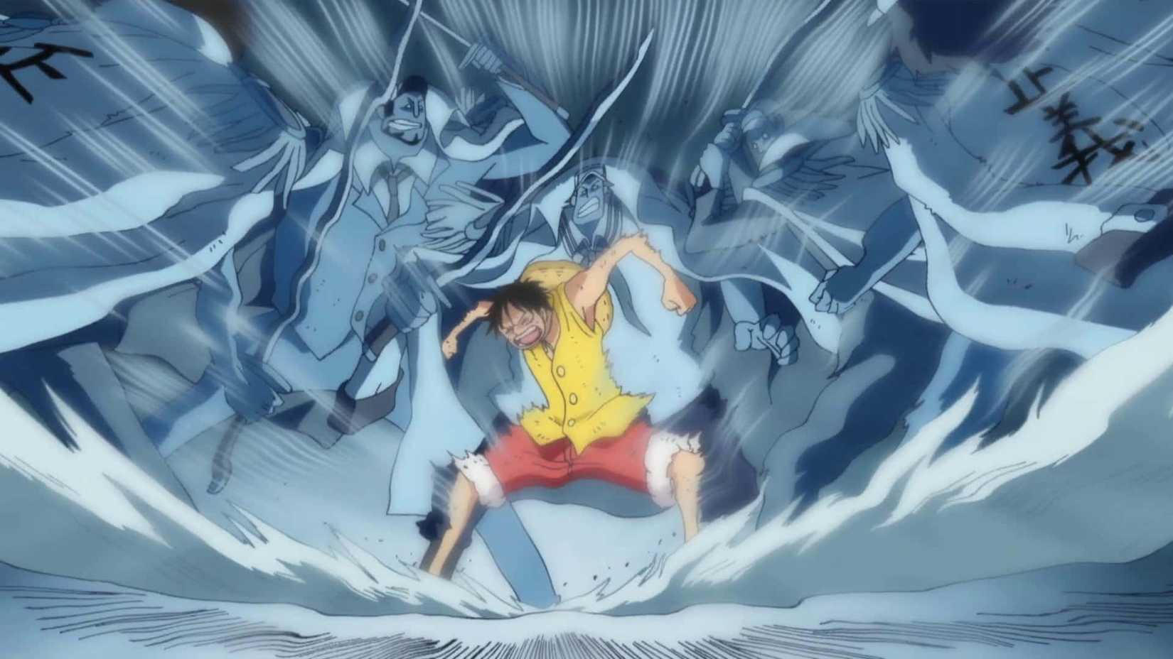 Luffy lâche son Haki à Marineford dans One Piece