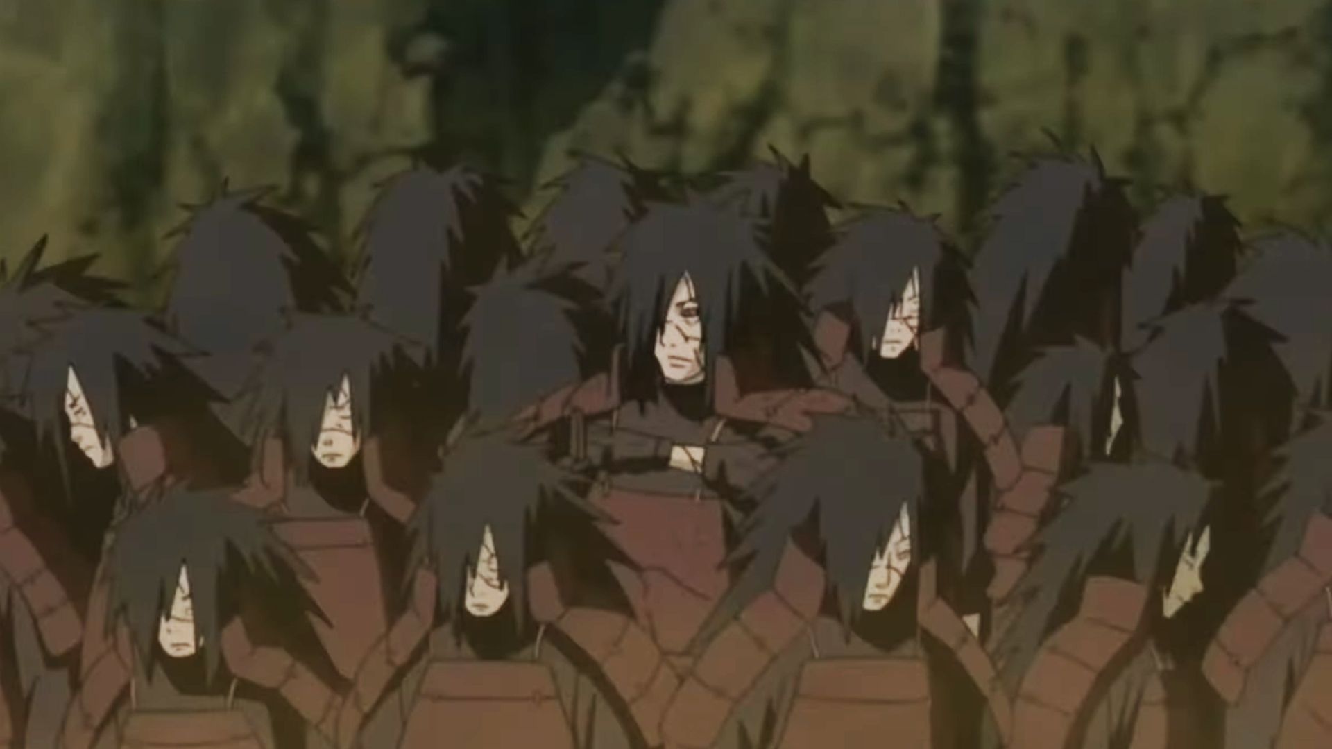 Madara Uchiha summoning shadow clones against the Five Kage
