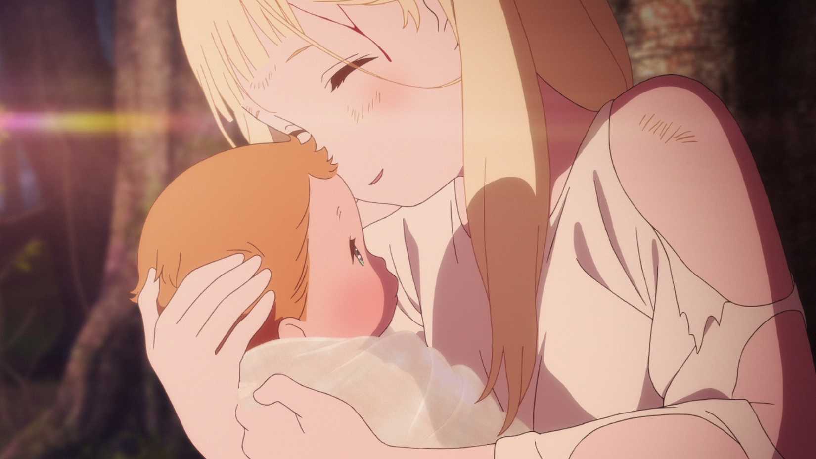 Maquia embraces her adopted son in Maquia anime movie