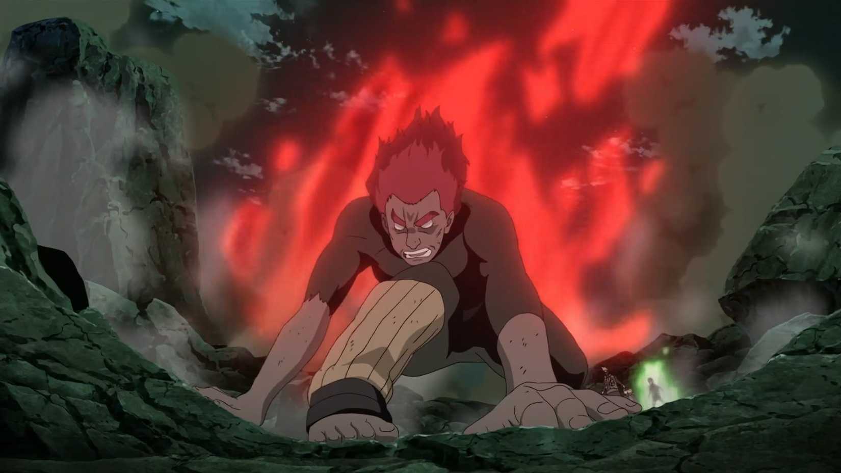 Might Guy in Naruto using his Night Guy powers against Madara