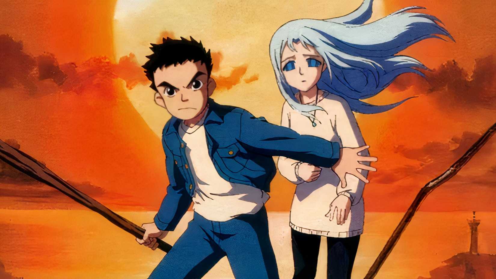 Shu tries to protect Lala-Ru in Now and Then, Here and There.