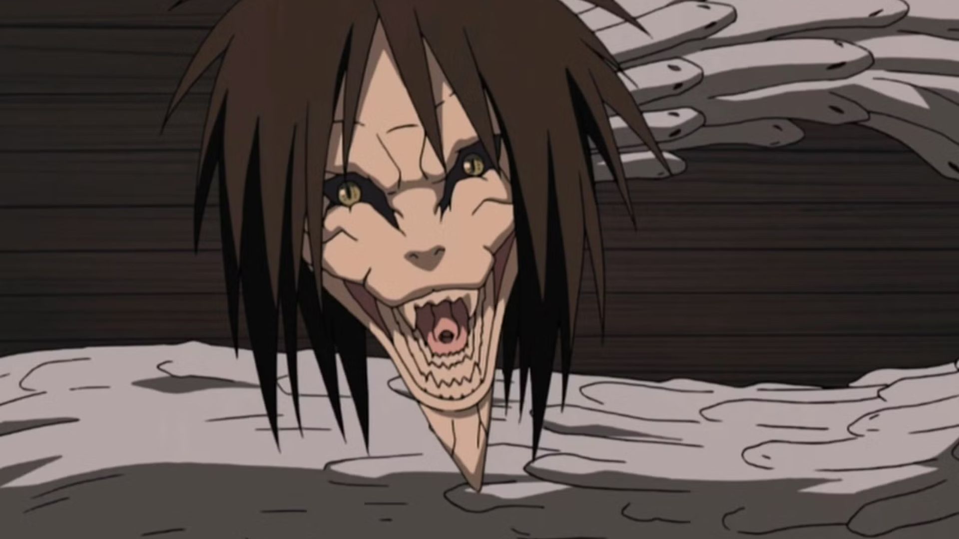 Orochimaru as a human-snake hybrid in Naruto