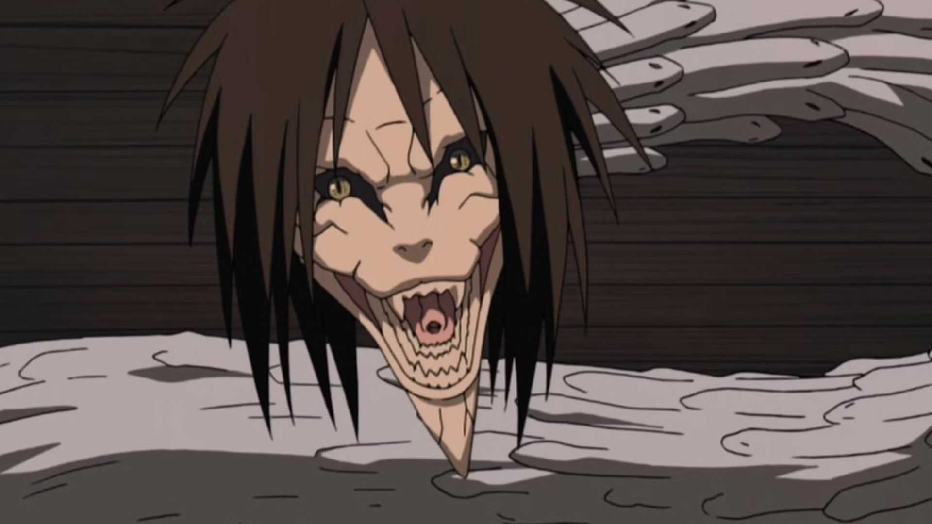 Orochimaru as a human-snake hybrid in Naruto