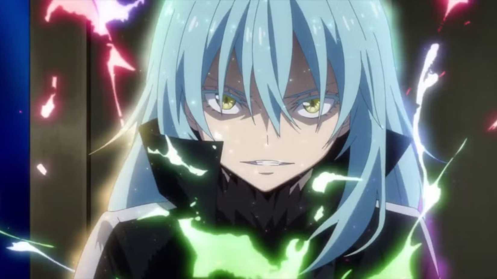 Rimuru Tempest enraged and emitting magical aura in That Time I Got Reincarnated As A Slime.