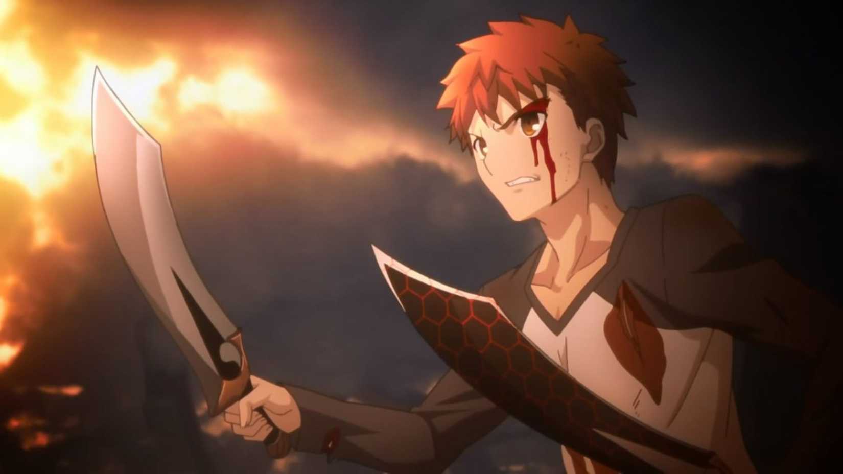 Shirou se prépare à combattre Archer dans l'anime Fate/Stay Night Unlimited Blade Works.