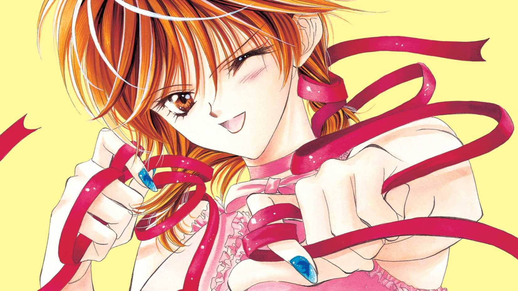 Kyoko poses with pink ribbon in Skip Beat! manga.