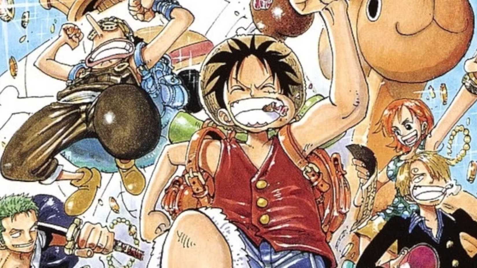 La couverture de One Piece Volume 12 montrant Luffy et ses amis courant vers le lecteur.