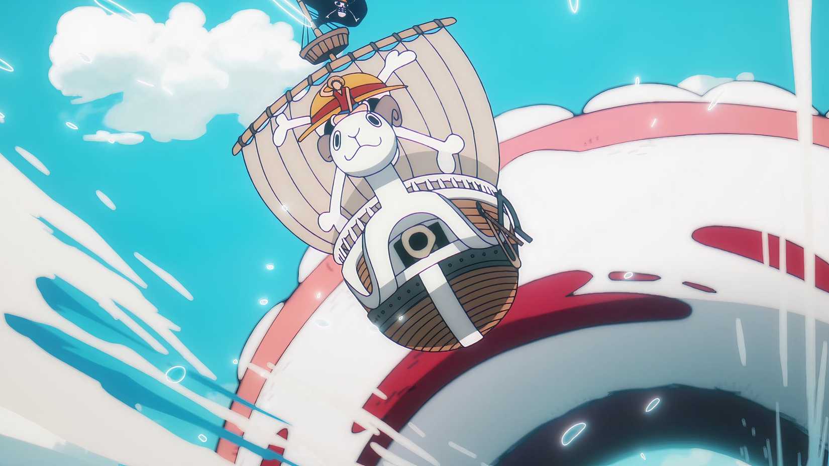 Les Pirates du Chapeau de Paille s'envolent dans le ciel dans l'Arc Elbaph de One Piece