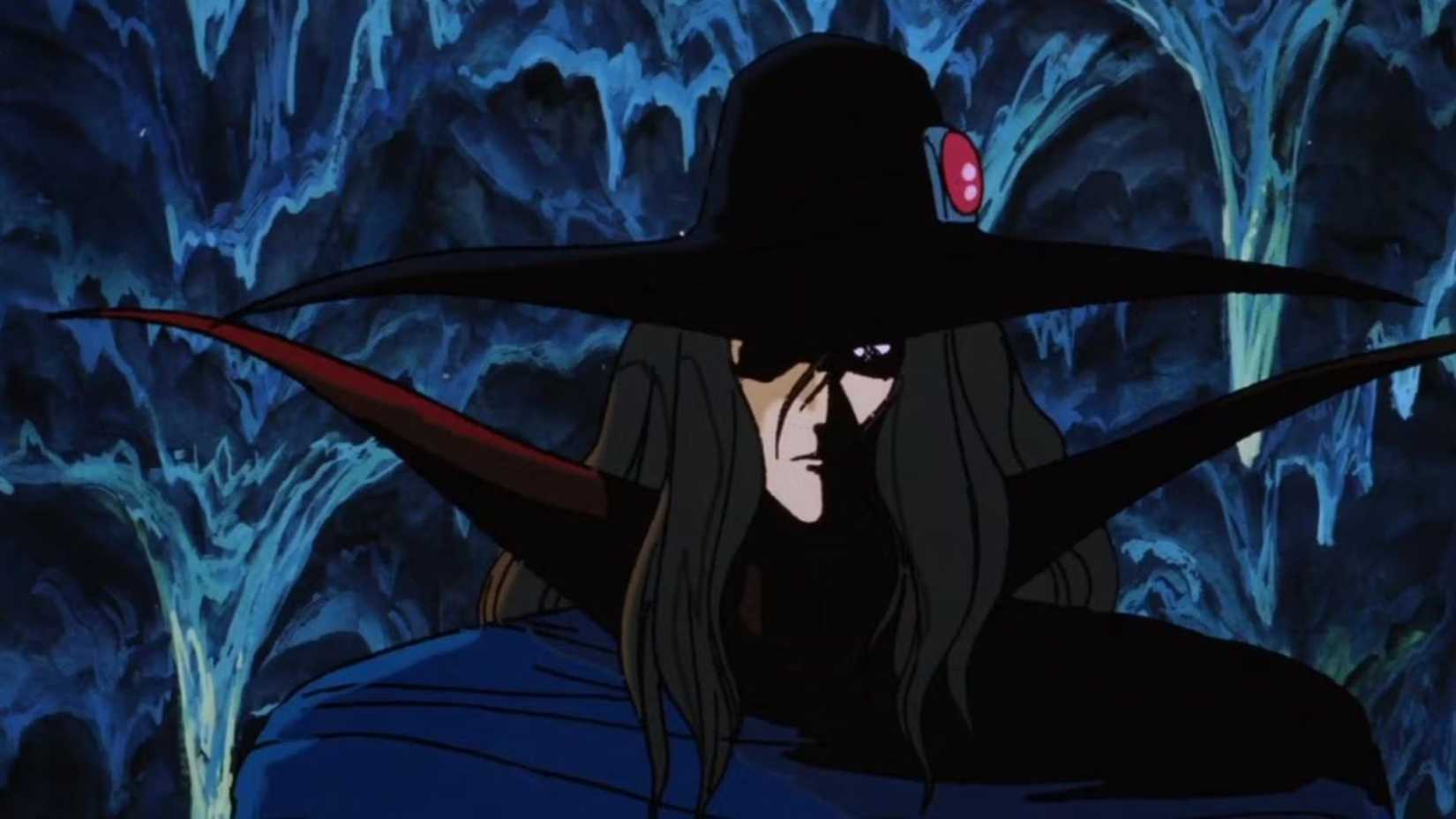 A closeup of D in the bowels of Lee Castle in 1985 Vampire Hunter D.