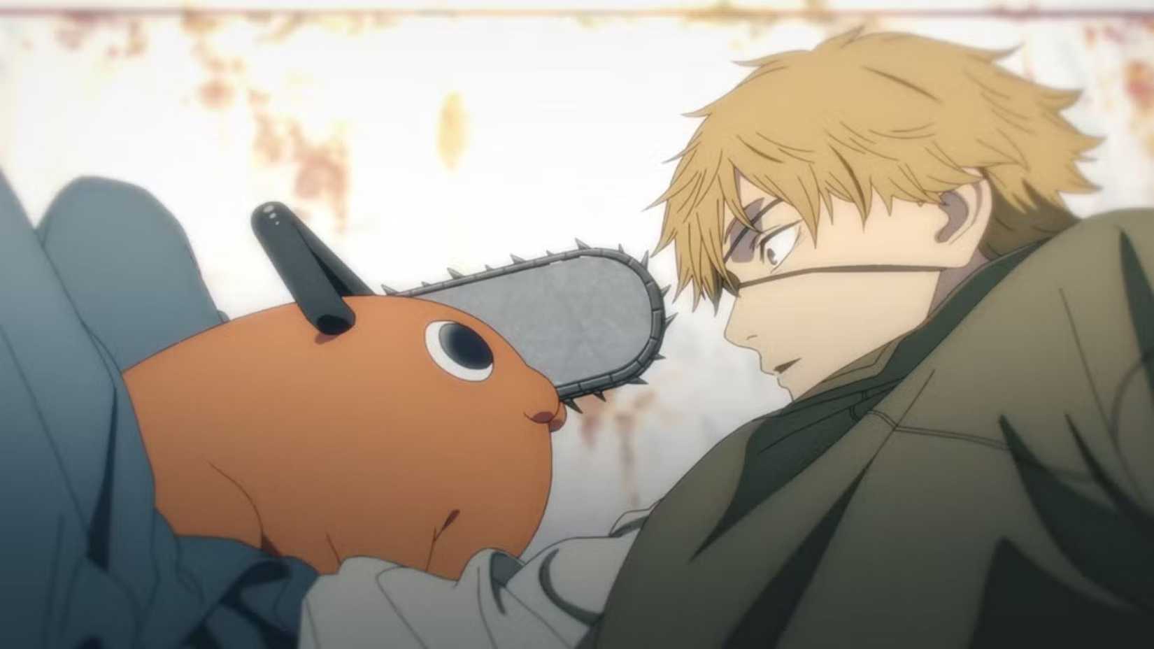 Denji holds Pochita in his lap in Chainsaw Man.