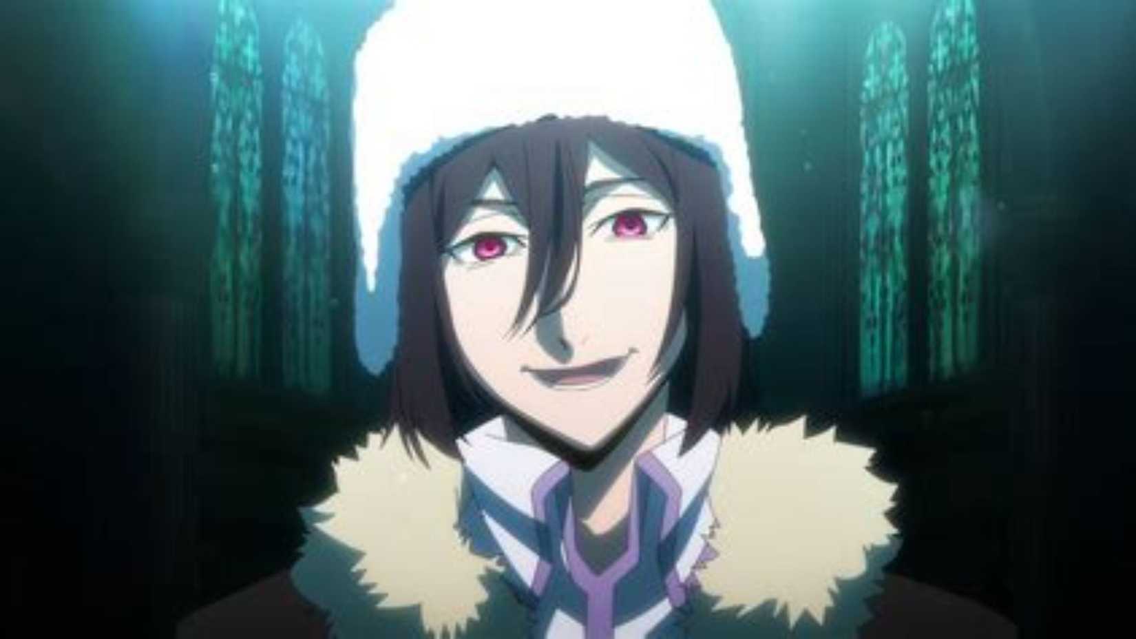 Fyodor Dostoyevsky from Bungo Stray Dogs with red eyes.