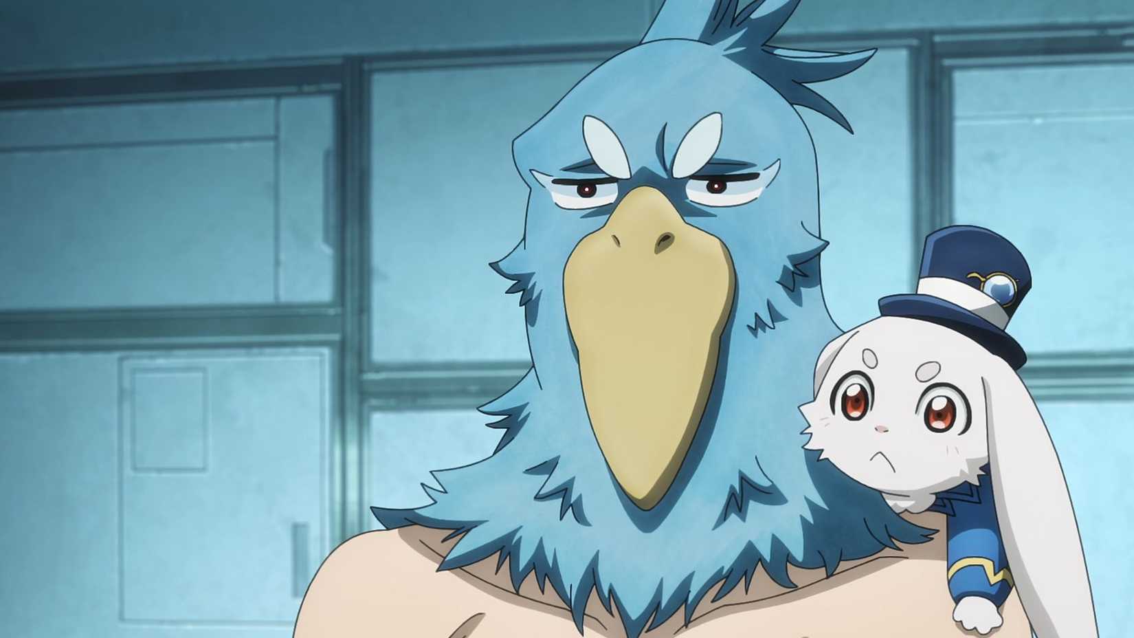 Emul sits on Sunraku's shoulder in Shangri-La Frontier