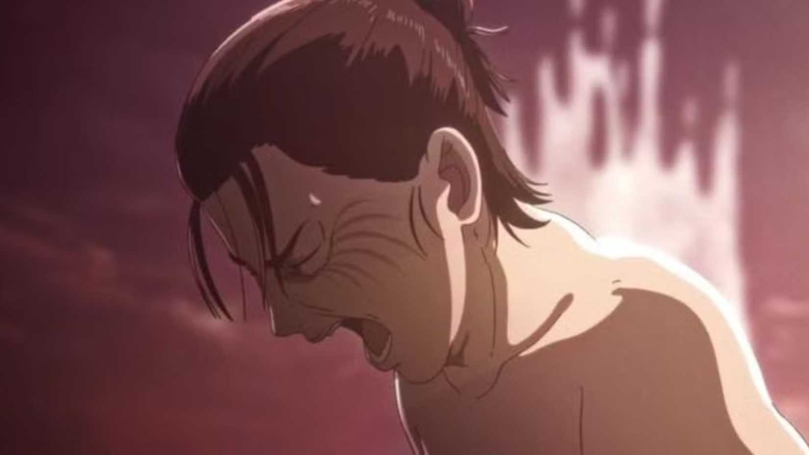 Eren Yeager from Attack on Titan screaming in the Season 4 Part 2 opening.