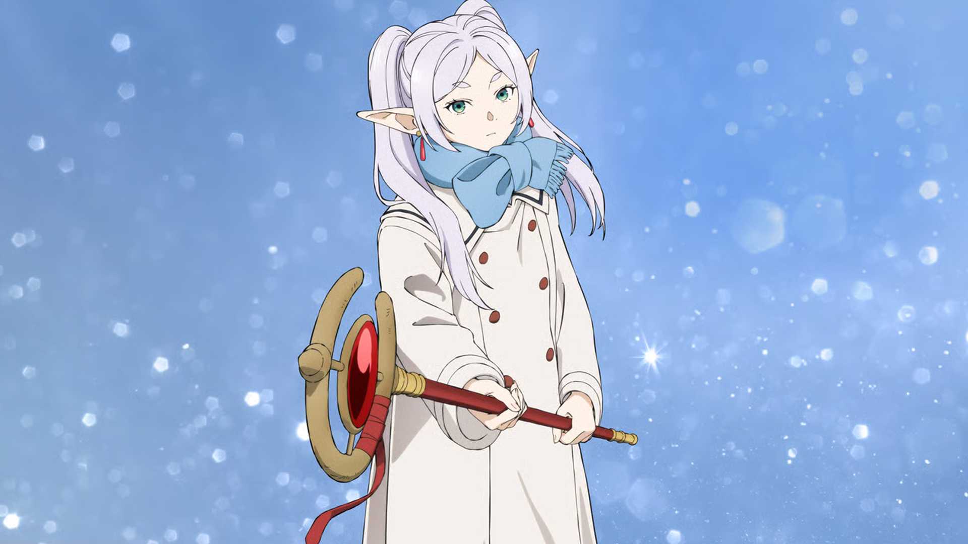 Frieren Beyond Journey's End with Frieren holding a staff
