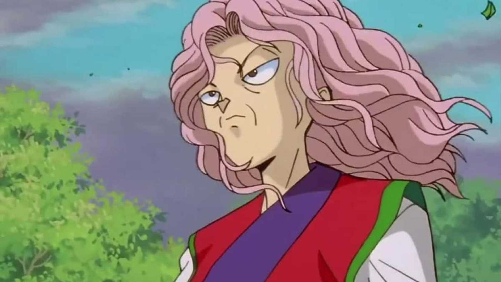 Genkai se tient debout, ses cheveux flottant au vent dans Yu Yu Hakusho.