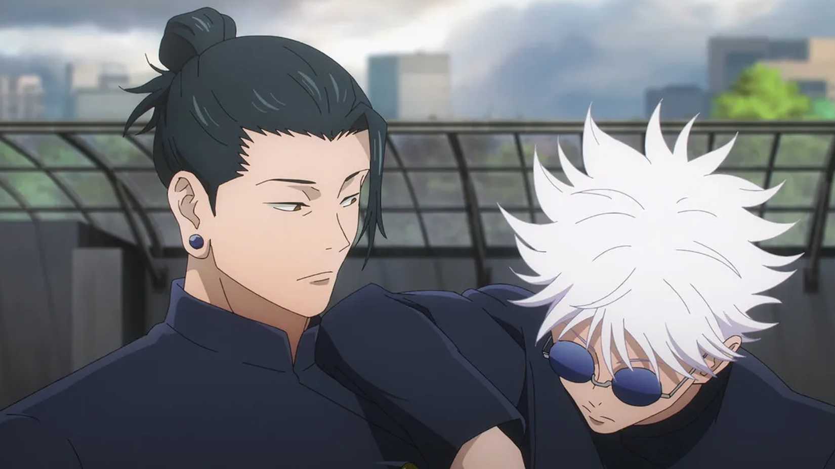 Geto regarde un Gojo affalé dans JJK