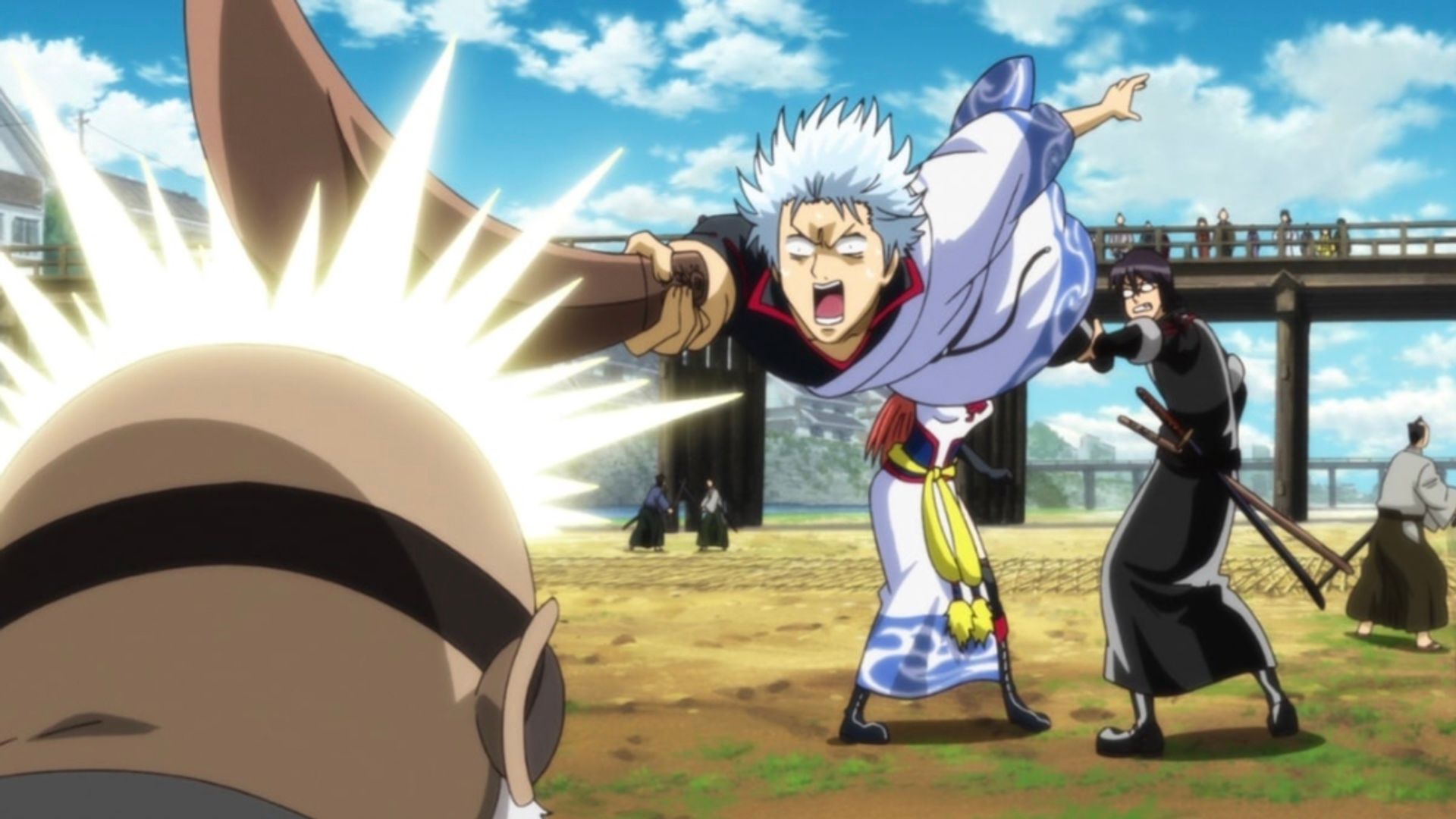 Gintoki accidentally attacks in Gintama: The Movie: The Final Chapter: Be Forever Yorozuya.