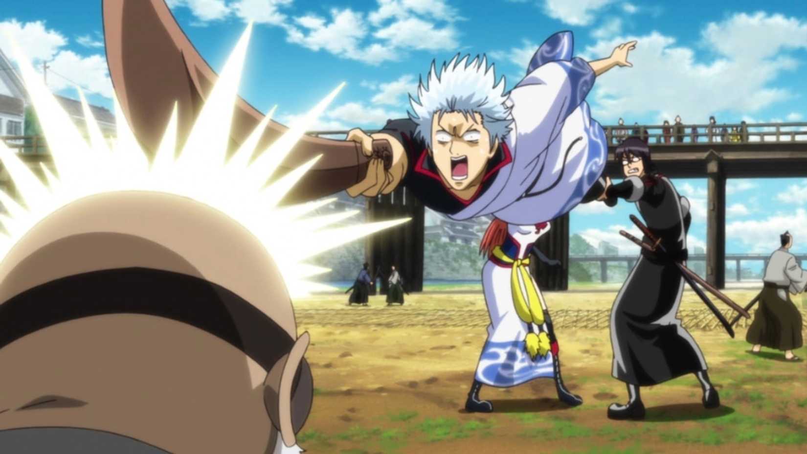 Gintoki accidentally attacks in Gintama: The Movie: The Final Chapter: Be Forever Yorozuya.