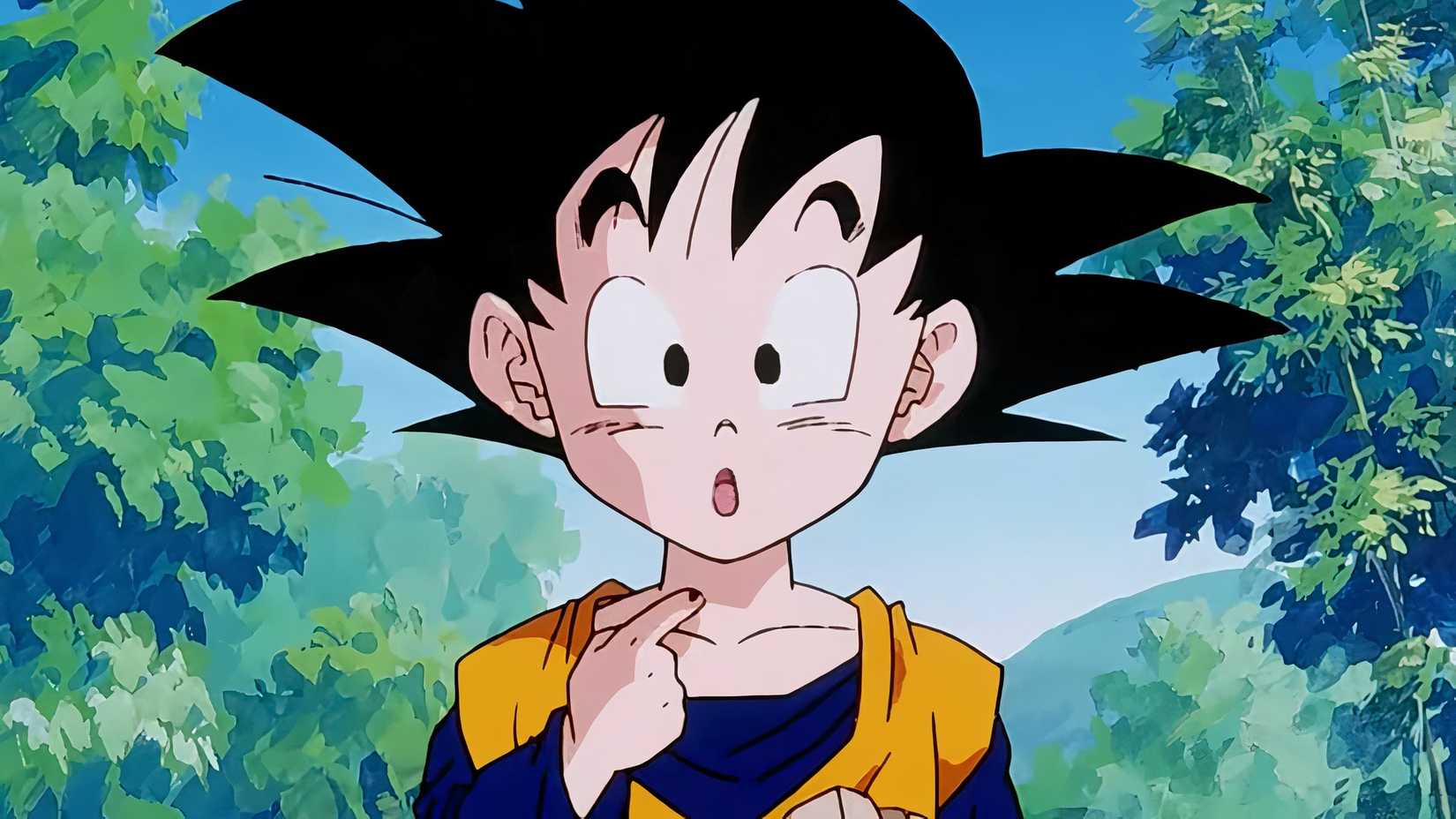 Goten points at himself in the Dragon Ball Z anime series