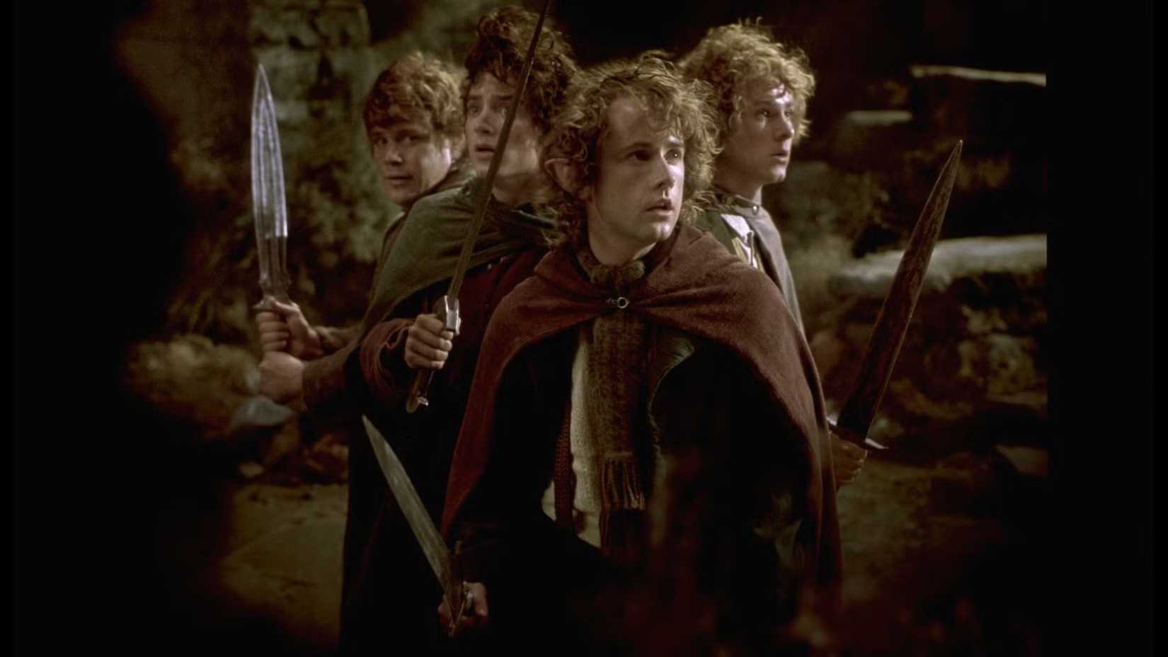 Sam, Frodo, Pippin, and Merry in The Lord of the Rings: The Fellowship of the Ring