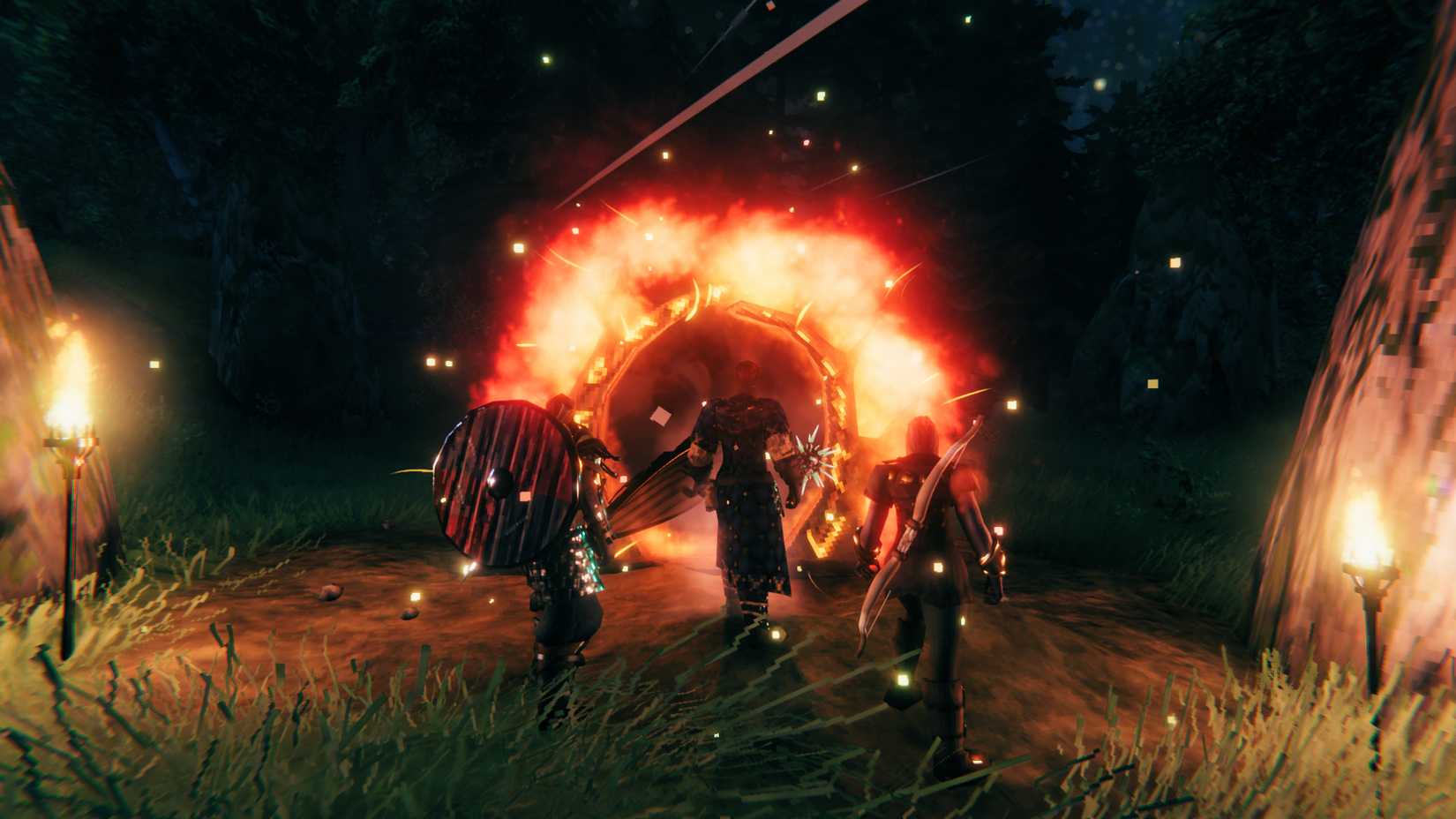 Image of players in Valheim about to use a portal