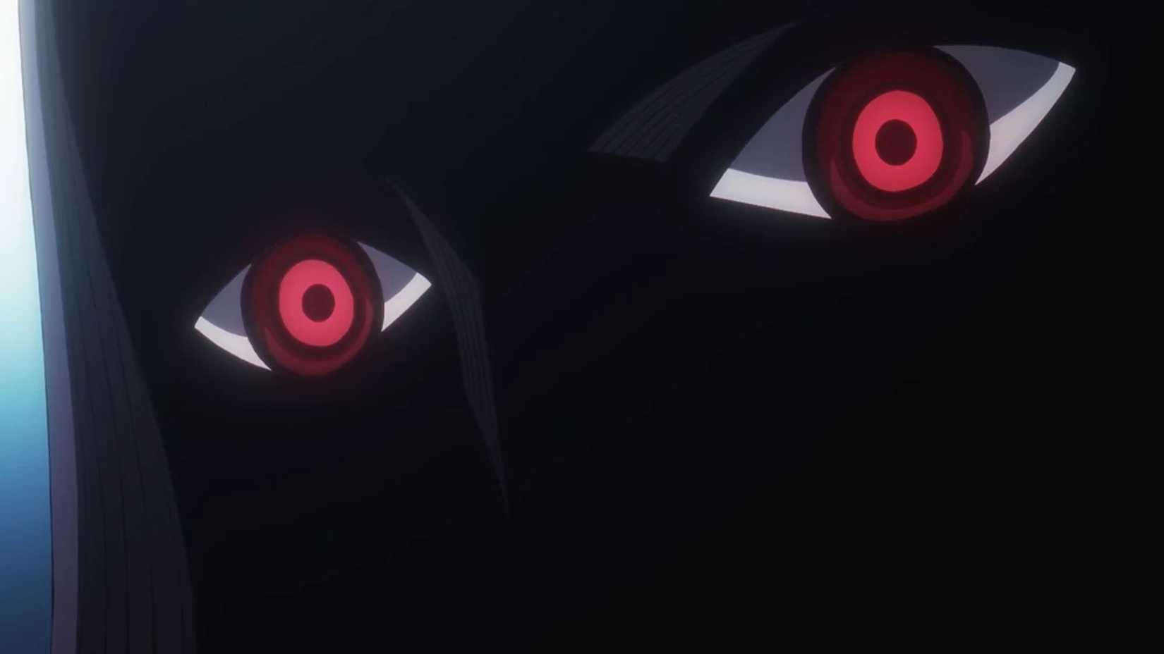 Imu stands in silohuette with red eyes gleaming in One Piece