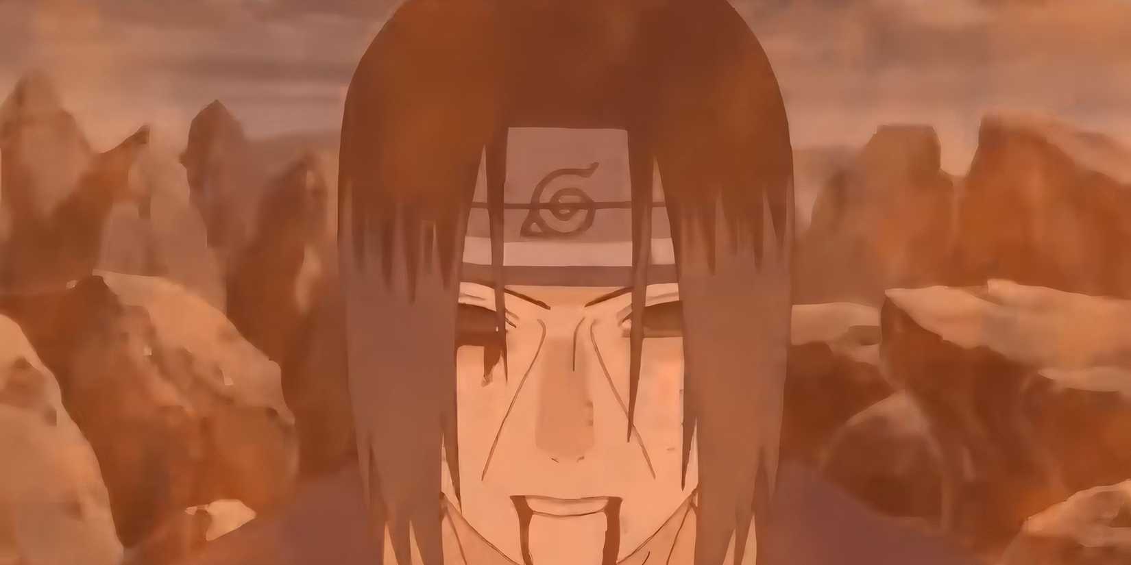 Itachi bleeding from his eyes and mouth after his fight with Sasuke in Naruto: Shippuden
