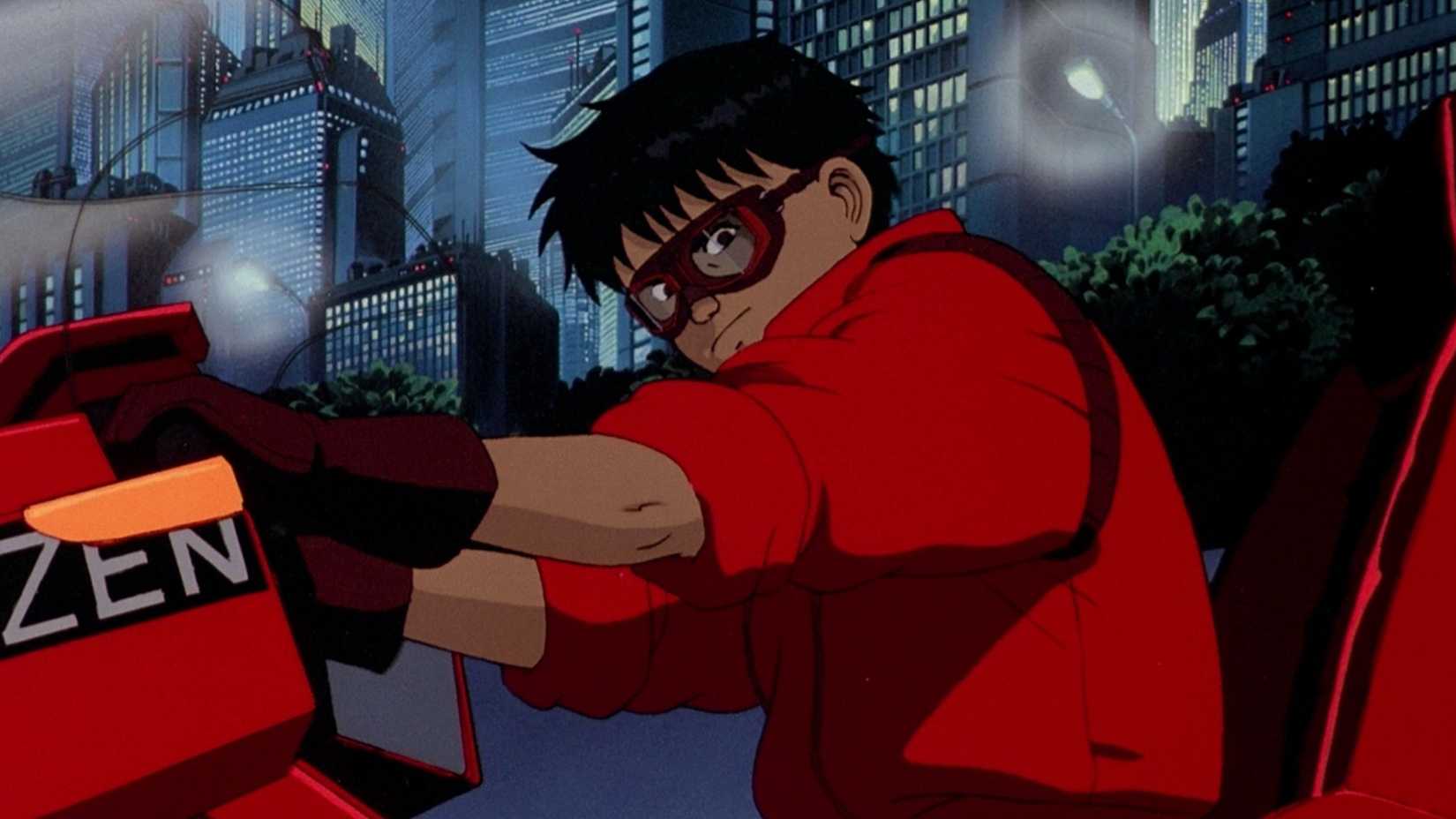 Kaneda waits atop his cycle in Akira