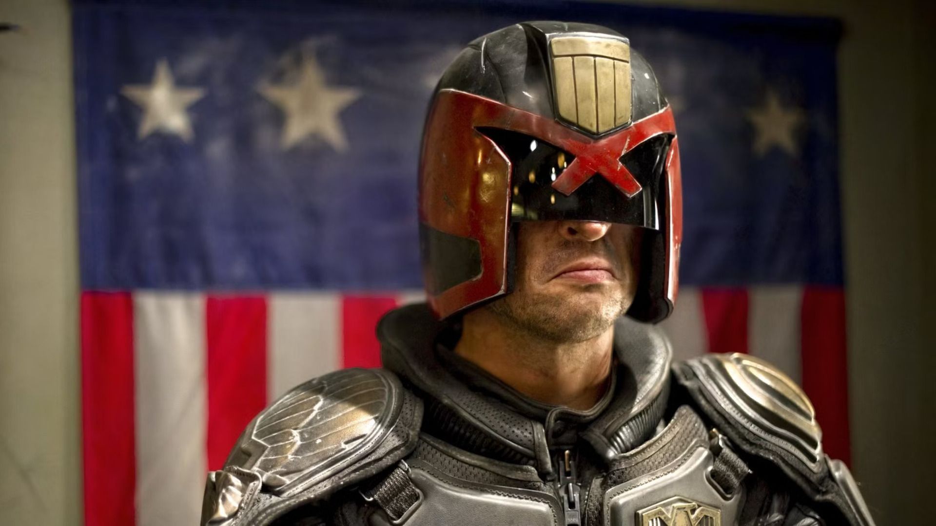 Karl Urban as Judge Dredd in the 2012 film