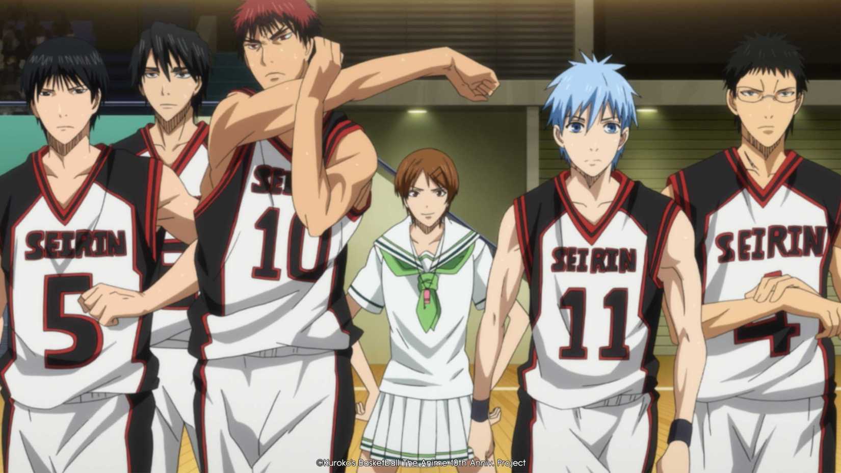 Kuroko and Seirin High basketball team getting ready for a match in Kuroko's Basketball