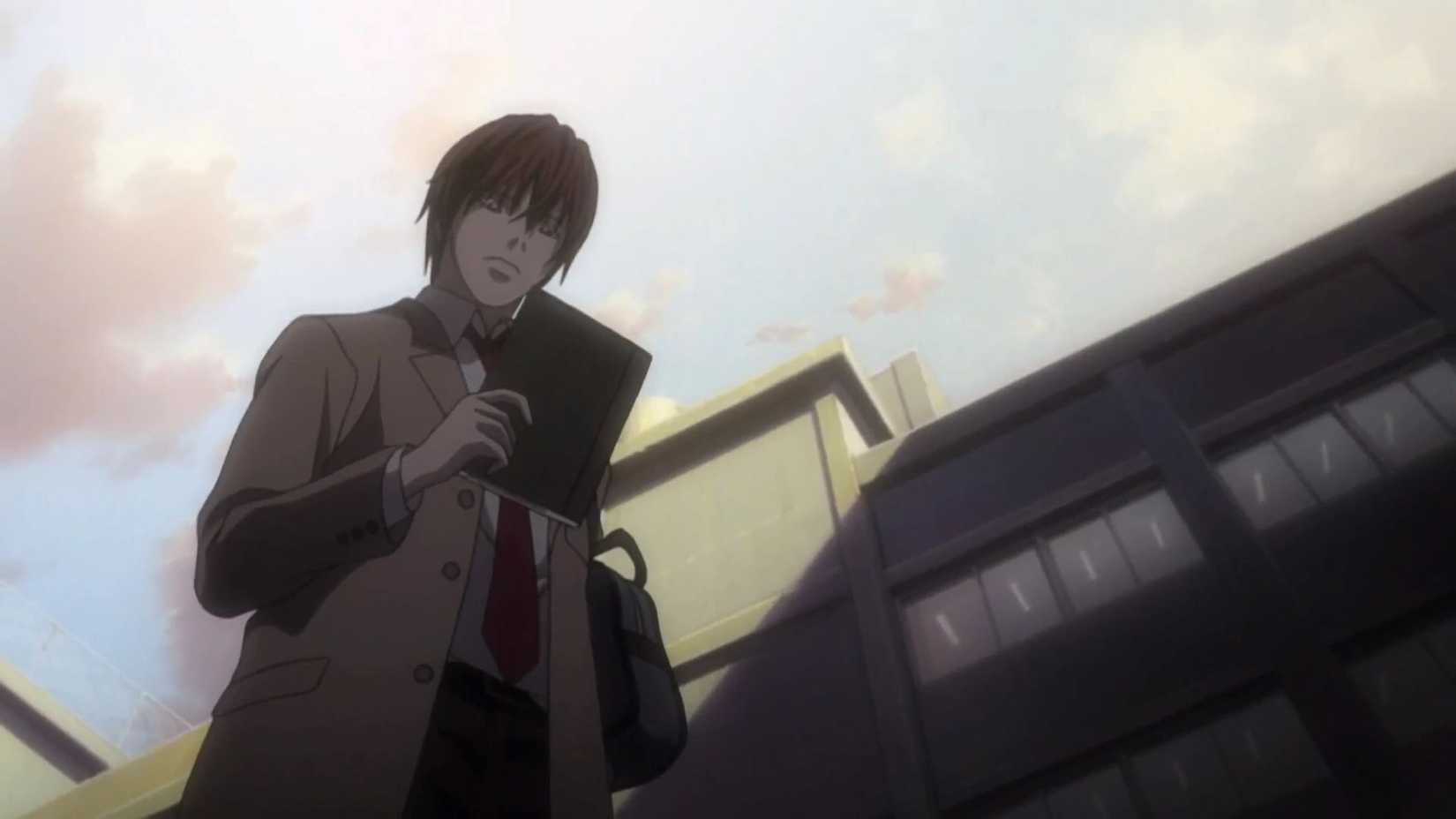 Light picks up the notebook in Death Note Episode 1.